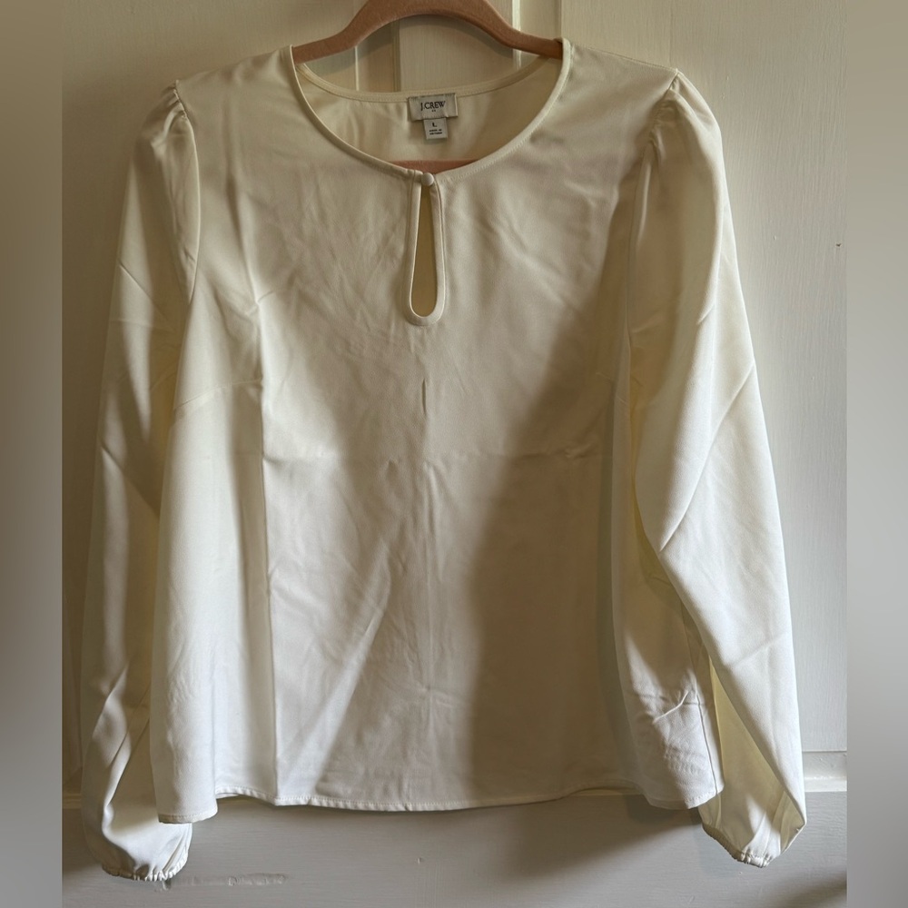 J. Crew Cream Long-Sleeve Keyhole Blouse